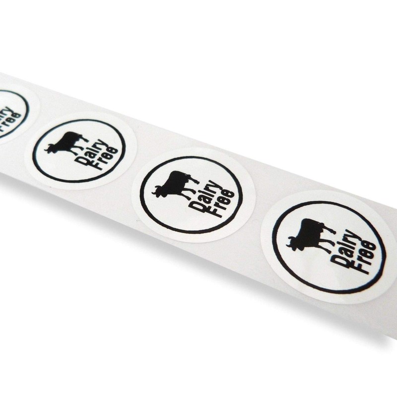 1000 x Roll 25mm Round White Dairy Free Labels Permanent