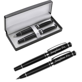 Schmalz® Trendy Metal Writing Set with Engraving – Model Factory Elegant Rotating Function Black/Black Refill – Birthday Gift with Gift Case