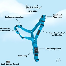 ShawnCo Dream Walk No-Pull Dog Harness- Adjustable, Comfortable, Easy to Use Pet Halter to Help Stop Pulling for Small, Medium and Large Dogs (Oceanic Blue, S)