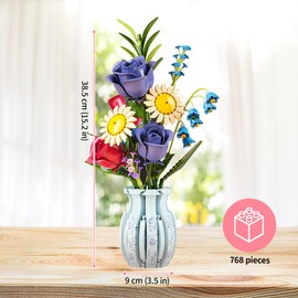 KBIBCK Flower Building Blocks Kit, 787 Pieces Bouquet Building Blocks Set, Roses Flowers Building Toy Set with Vase, Bouquet Clamping Blocks, Idea Gifts for Valentine's Day, Birthdays, Mother's Day