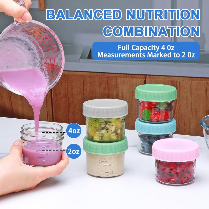 Accguan 16Pack Glass Baby Food Storage Containers, 4oz Glass Baby
