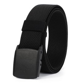 JASGOOD Elastic Stretch Belt for Men Outdoor Sports Work Nylon Canvas Web Mens Elastic Belt with Plastic Buckle, Black,Fit Pants Below 35"