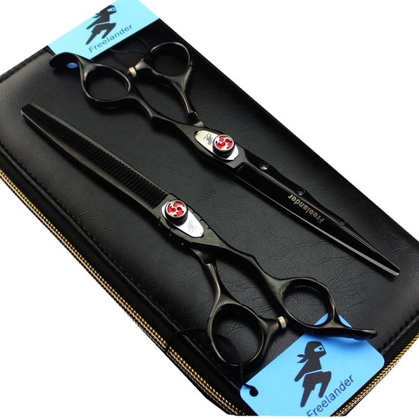 6.0/7.0 inch Professional Hairdressing Cutting&Thinning Scissors Barber Texturizing/Blending Shears for Hairstlist or Home Use (A-7.0 inch-Black)
