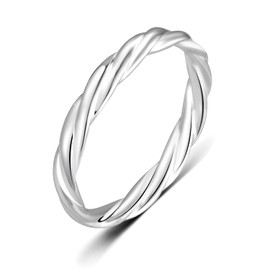 BoRuo Twisted Eternity Band - 925 Sterling Silver Rings for Women - Platinum Plated Over Sterling Silver Wedding Band For Women - Premium Quality Promise Rings For Her - Silver Rings For Women, 3mm