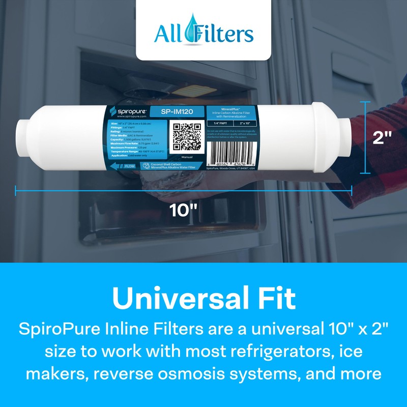 SpiroPure SP-IM120 Inline Alkaline Carbon Water Filter, MineralPlus Remineralization Filter