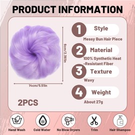 Hair Pieces for Women, 2 Pack Purple Hair Extensions, Curly Wavy Thick Synthetic Chignon Updo Hairpiece Ponytail Accessories, for Women Girl Party Cosplay Daily Use