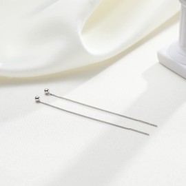 Simple Ball Pull Through Earrings 120mm 925 Sterling Silver for Women Bead Dangle Tassel Long Chain Threader Earrings for Multiples Piercings