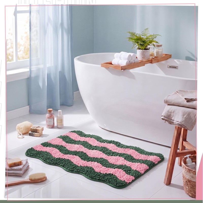 Nuanchu Cute Scalloped Bathroom Rug, Plush Tufted Absorbent Soft Wave