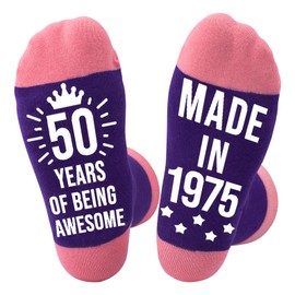 Zuimei 50th/60th Birthday Socks for Women, Birthday Gifts for Women Warm Comfortable Gift Ideas Grip Cosy Cotton Socks(50th)