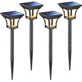 CINOTON Solar Pathway Lights Outdoor, IP65 Waterproof LED Solar Powered Wall Lights with 4 Lighting Modes for Garden Yard Patio Lawn Porch Walkway Backyard Sidewalk Warm & Cold White 4 Pack