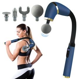 Massage Gun with Upgraded Extended Handle, Cordless Back and Shoulder Massager with 4 Massage Heads and LCD Screen, Handheld Percussion Massager for Neck Legs,Best Gifts for Men,Women,Mom & Dad (A)