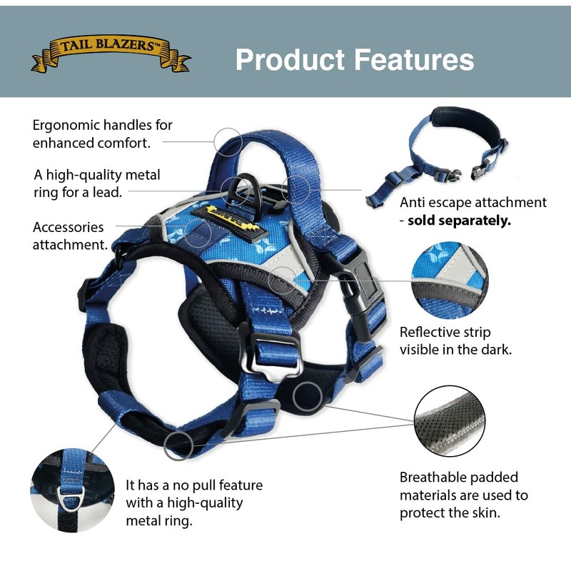 Tail Blazers Adjustable Dog Harness – No Pull, Breathable Padded