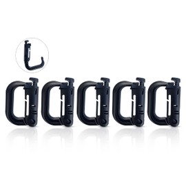 Holesto Plastic Carabiner - Tactical Carabiner Clip Black - Durable Plastic Carabiner Set - Large Carabiner Hook - Molle D-Ring Clip - Outdoor Molle Carabiner - 5 Pieces (Black)