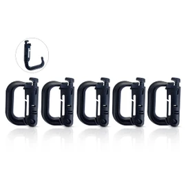 Holesto Plastic Carabiner - Tactical Carabiner Clip Black - Durable Plastic Carabiner Set - Large Carabiner Hook - Molle D-Ring Clip - Outdoor Molle Carabiner - 5 Pieces (Black)