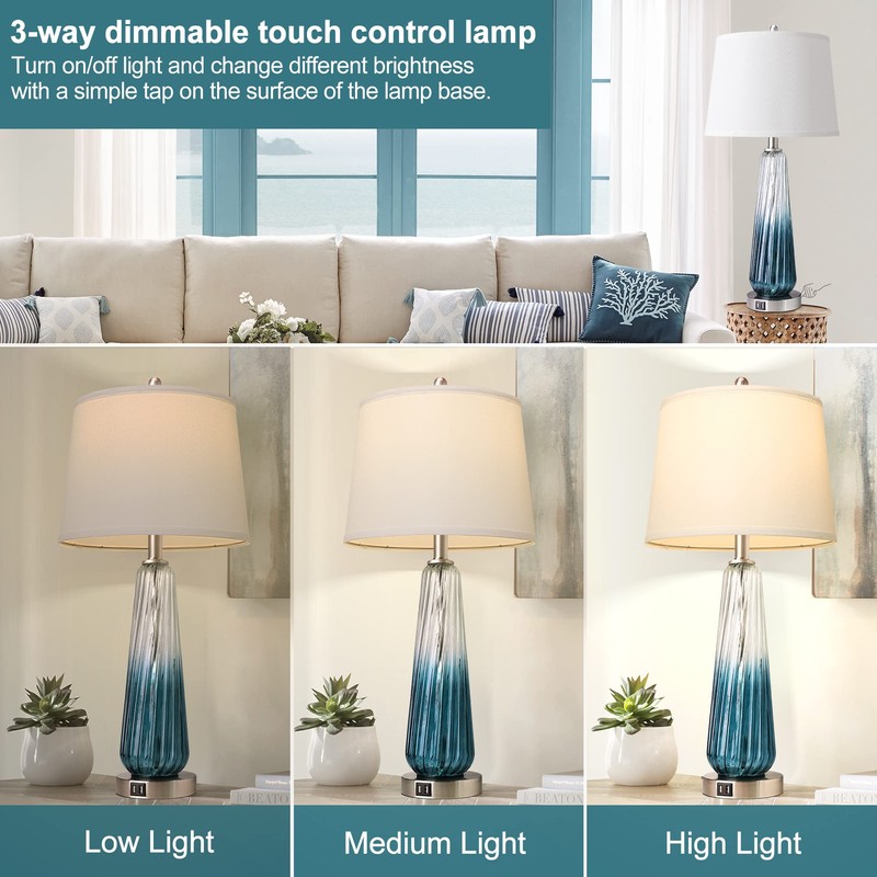 Table Lamps for Living Room with Touch Control, 3-Way Dimmable