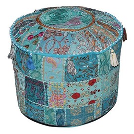 Rajasthali Indian Comfortable Floor Cushion-Cotton Ottoman Embellished with Patchwork and Embroidery Work, 18 X 13 Inches