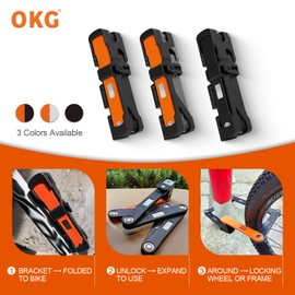 OKG Folding Bike Lock - 4 Keys, 3.7 lbs, Foldable Bicycle Lock, 8/10 Security Grade, Hardened Steel - Anti-Theft, Anti-Cut, Anti-Pry, with Mount Bracket Kit- for E-Bikes, Scooters (95cm, Orange-Black)