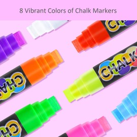 Colorful Jumbo Chalk Markers | 8 Colors Liquid Chalk Markers with 15mm Wide Tips | Erasable Glass Markers for Windows, Chalkboard, Windshield