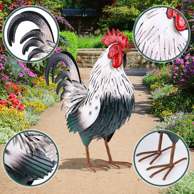 Ratuor Rooster Garden Statue Sculpture Metal Chicken Yard Decor Outdoor