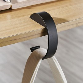 ZAAWUUT Metal Table Hooks, Desk Edge Hanging Hooks, C Shaped Handbag Holder, Bag Hanger for Restaurant, Bar, Office, Desk, Black, Pack of 2