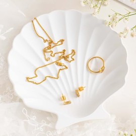 Bandeja Joyero con Forma de Concha, Plato Metálico Decorativo para Anillos y Aretes, Organizador de Joyas con Base de Terciopelo, Ideal para Tocador o