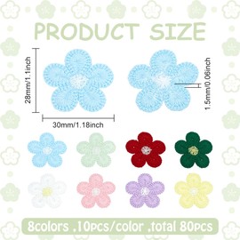FINGERINSPIRE 80Pcs 8 Colors Crochet Flowers Applique 28x30mm Flower Sew on Patches Handmade Crochet Flowers Appliques Sewing Flower Applique for DIY Crafts Clothing Jeans Caps Bags