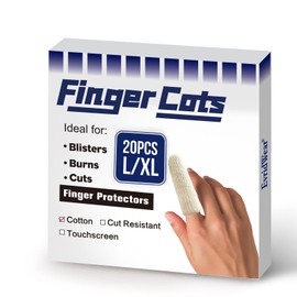 Evridwear 20 Cots Cotton Elastic Blend, Finger Toe Cots, Finger Toe Sleeves, Thumb Protector, Fingertips Protective, Cushion, Moisture-Wicking (Short 2' or Long 3") 1 Pack Long