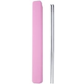 Metal Chopsticks 1 Pair Reusable Chopsticks Stainless Steel Chopsticks with Pull Design Case Portable Utensil for School Home Office Camp Travel Bento Box (Pink)