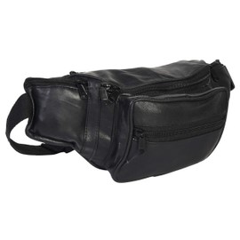 Leatherboss Genuine Leather Fanny Travel Outdoor hiking Cell phone holder pouch Wallet purse for men women, Black