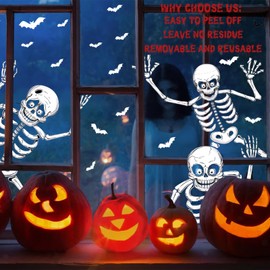 Halloween Window Stickers Reusable Halloween Skeleton Window Cling Stickers Halloween Window Clings Decor for Halloween Decorations, 4Pcs﻿