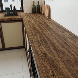 VaryPaper 15.7''x78.7'' Rustic Dark Brown Wood Peel and Stick Wallpaper Wood Grain Contact Paper for Countertops Waterproof Removable Self Adhesive Wood Vinyl Wrap for Cabinets Desk Table Furniture