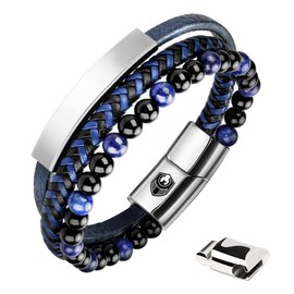 SHIEAGLELD Leather Bracelet Men's Leather Bracelet with Stainless Steel Magnetic Clasp Braided Bracelet for Men and Exclusive Jewellery Box for Men Gifts Idea, Leather