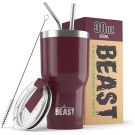 Beast 30 oz Tumbler Stainless Steel Vacuum Insulated Coffee Ice Cup Double Wall Travel Flask (Cranberry Red)