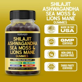 DORADO NUTRITION Shilajit Gummies with Sea Moss, Ashwagandha & Lions Mane for Men & Women