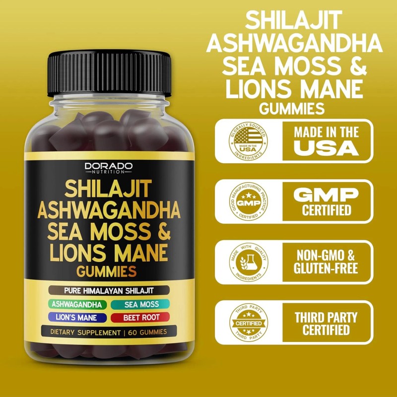 DORADO NUTRITION Shilajit Gummies with Sea Moss, Ashwagandha & Lions