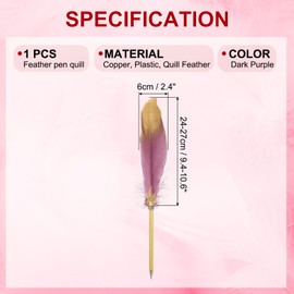 PATIKIL Feather Pen Quill, Feather Ballpoint Pen Bulk Refined Vintage Feather Calligraphy Pen for Guest Signature Wedding Bridal Office Writing, Dark Purple