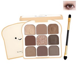 9 Colors Brown Nude Eyeshadow Palette Toast Design — Matte, Shimmer And Glitter Coffee Neutral Eye Shadow With Brush, Long-Lasting Pigmented Makeup Palette For Women, Daily Wear And Travel Gift Set