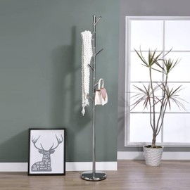 Kings Brand Furniture - Metal Freestanding Hall Tree Coat Rack Stand for Bedroom, Hallway, Entrance, Office, for Hats, Coats, Scarves, Handbags - Chrome