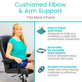 Vive Wheelchair Armrest Pads (2 Pieces) - Easy Clean Arm Covers for Desk Chair, Office - Non-Slip, Reversible Blue/Black Cushion for Rest - Comfortable & Protective Accessories (11")