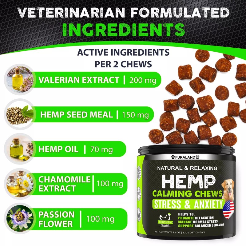 FURALAND Hemp Calming Chews for Dogs with Anxiety and Stress