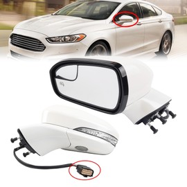 Dasbecan Left Driver Side Mirror Assembly Compatible with Ford Fusion 2016-2020 Power | Heated | Turn Signal | Puddle Light | Manual Folding| FS73-17683 | White| 7Pins