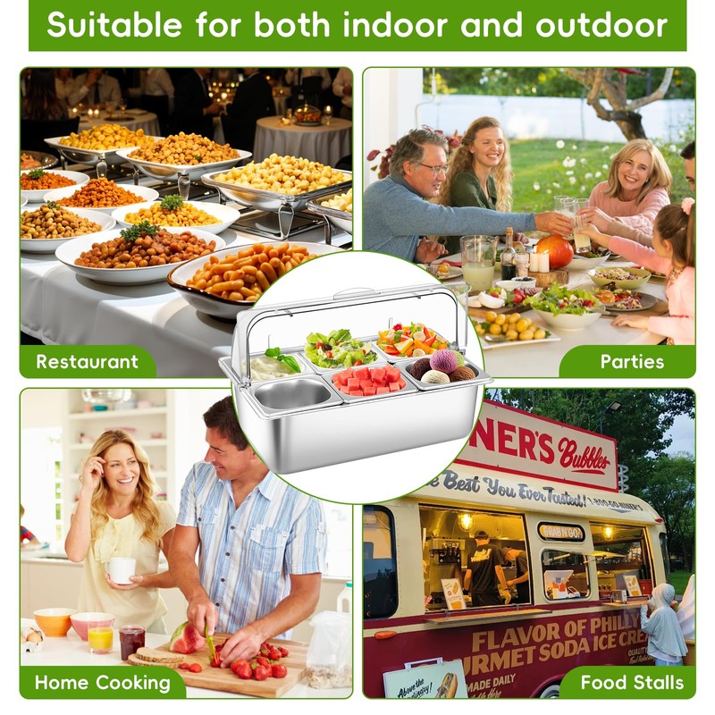 Countertop Food Serving Display Container with Clear Roll Top Cover,