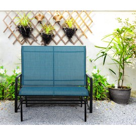 PHI VILLA Outdoor Glider Rocking Bench Chair Clearance for 2 Person, Patio Loveseat Gliders with 42" High Back for Outside Lawn Garden Deck, Blue
