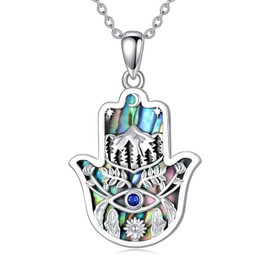 PROESS Mountain Hamsa Necklace Sterling Silver Sunflower Hamsa Pendant Evil Eye Necklace Protection Jewelry Gifts for Women Men Christmas Birthday