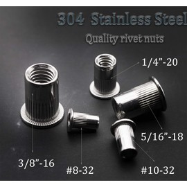 CO-RODE 120pcs 8-32 10-32 1/4"-20 5/16"-18 3/8"-16 304 Stainless Steel Rivet Nuts Nutserts Assortment Kit