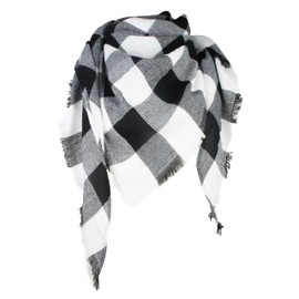 VIVIAN & VINCENT Triangle Fall Winter Soft Plaid Scarfs for Women Scarf Warm Shawls and Wraps Christmas Buffalo Chek Black White