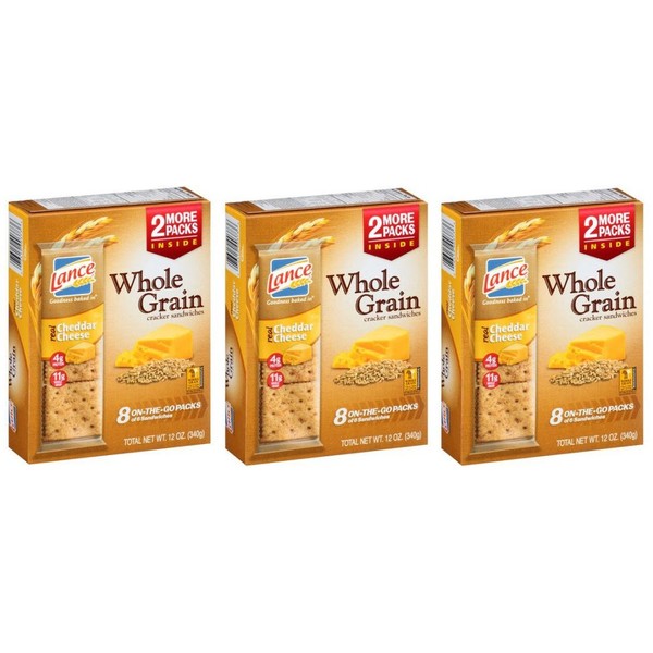 Lance Whole Grain Cheddar Cheese Crackers - 3 Boxes of 8 Individual Packs