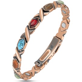MagnetRX® Pure Copper Bracelets for Women – Ultra Strength Copper Magnetic Bracelet with Multiple Stones – Adjustable Stone Bracelets for women With Sizing Tool (Mixed Stones)