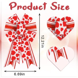 Hying 2 lazos para el día de San Valentín para corona, lazos de corona de San Valentín, lazos de arpillera roja y blanca, lazos de regalo de corazón para puerta delantera, decoraciones de San