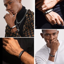 Prosteel Cool Mens Black Cuff Braided Bracelets Father Gift Guy Wristband Gents Hand Woven Leather Bracelet for Men